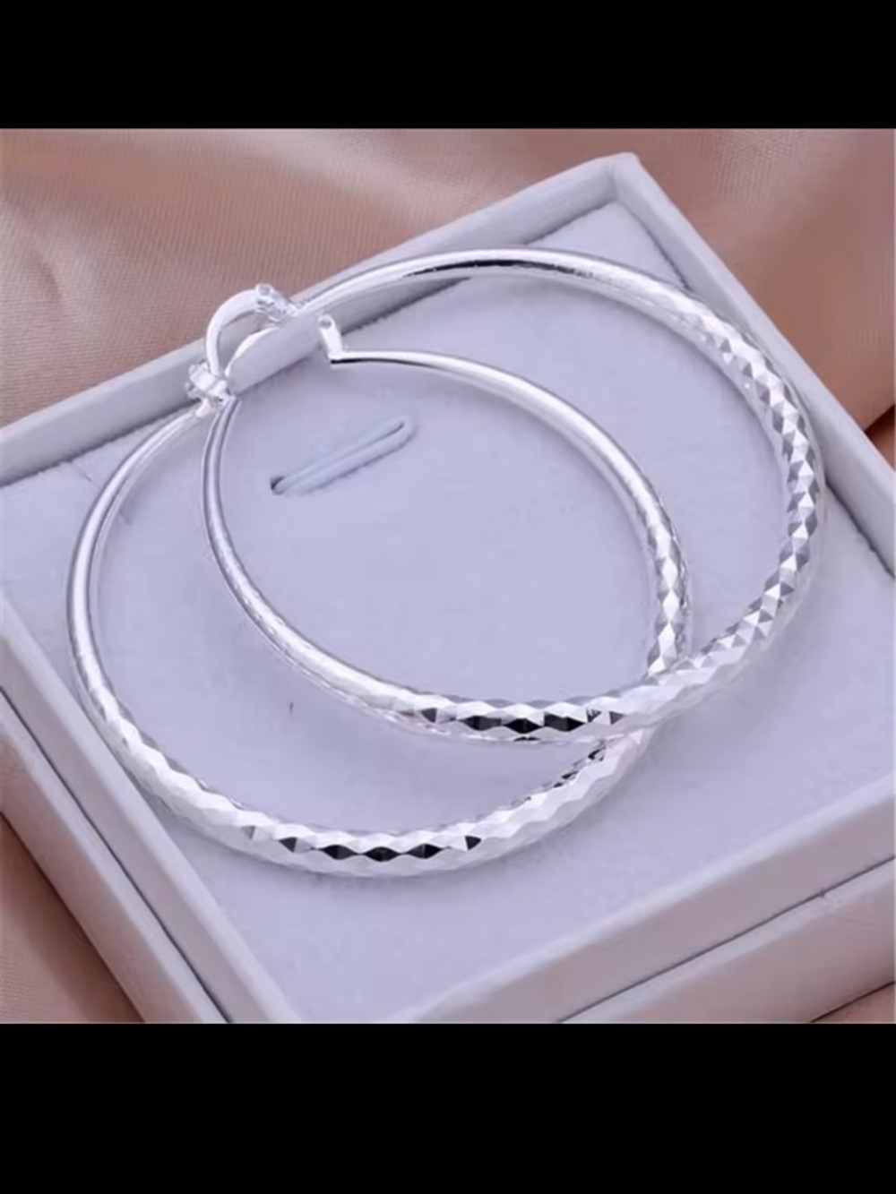 Sterling Silver Textured Hoop Earrings - Silver